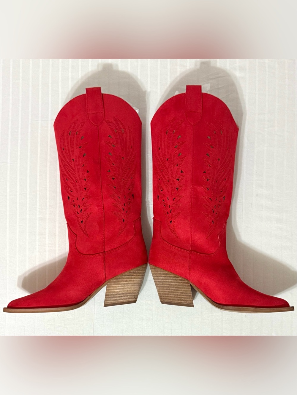 VICI Arnell Western Cowgirl Boots Suede Laser Cut Red Women’s Size 8.5 - Picture 15 of 16